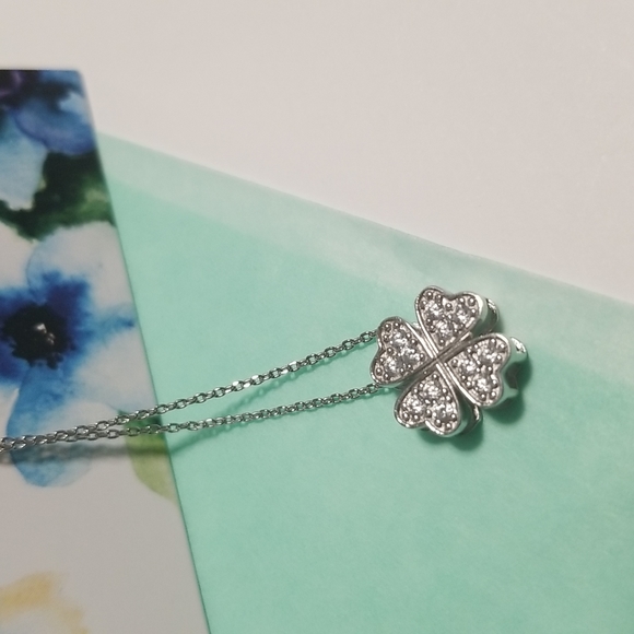 Jewelry - 925 Sterling Silver Clover Pendant Necklace With CZ